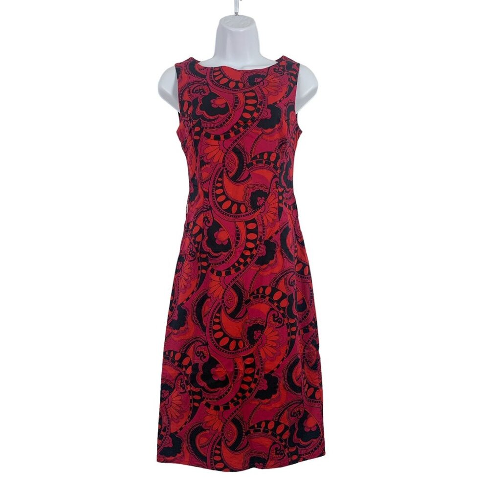 H&M Junior Red & Black Printed Sleeveless Boat Neck Sheath Dress Size 4 Small